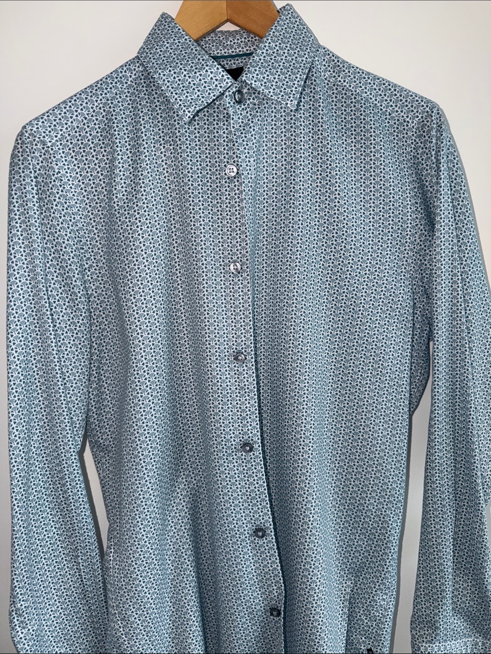 Boss Men's Light Blue Micro-Pattern Dress Shirt